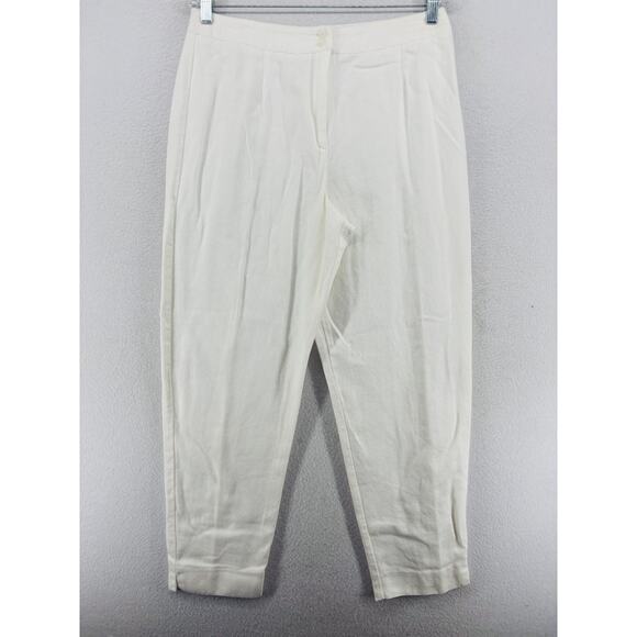 TOTOnKO Pants Womens 14 Trouser Textured Tapered Leg Front Zip Cotton White USA - Picture 1 of 15